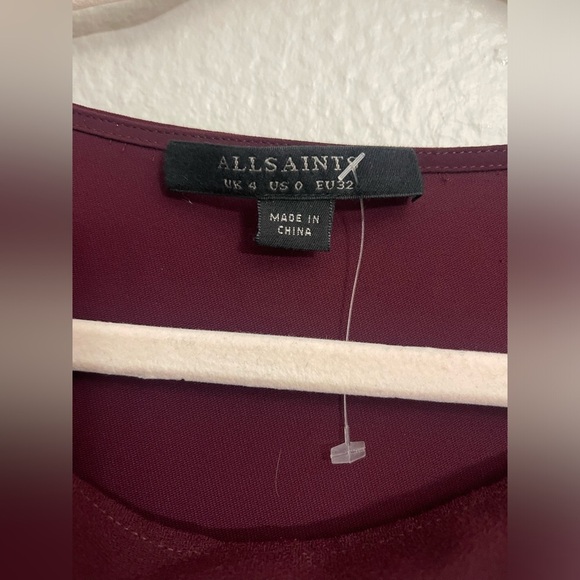 All Saints Lia Cold Shoulder Burgundy Blouse - Picture 3 of 7
